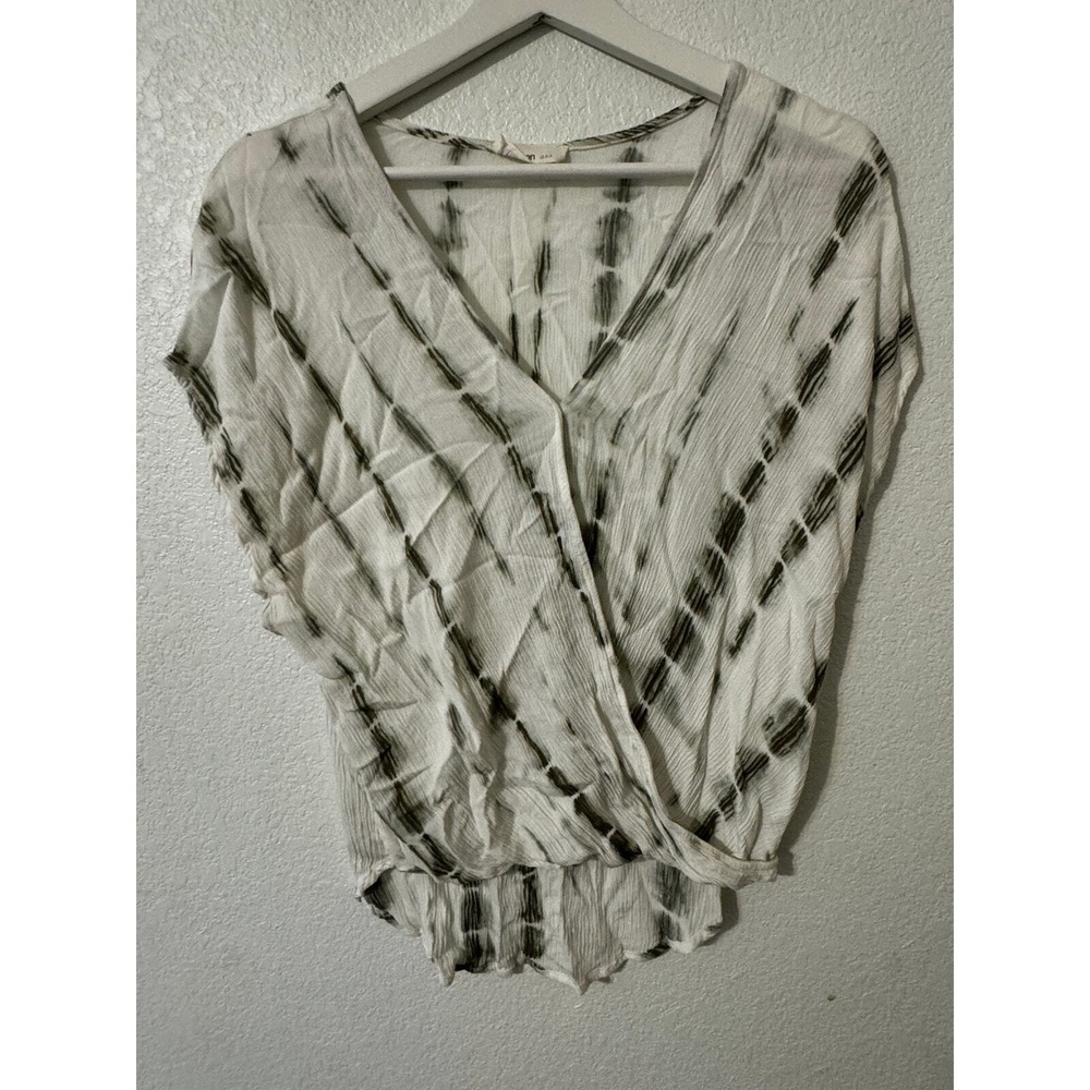 Millbon USA Tie Dye V Neck Short Sleeve Wrap Blouse Top Women's S Chico